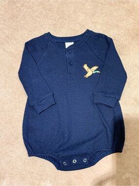 Stitchy Fish Flying Home Embroidered Waffle Knit Bubble | 12 Mo.